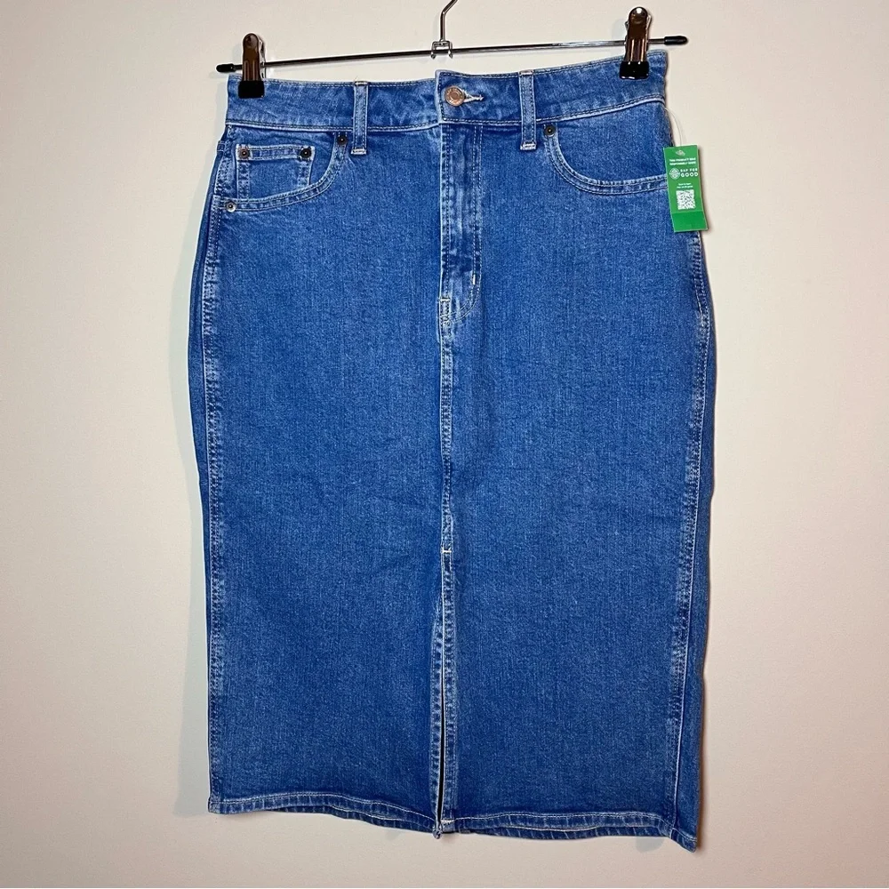 Gap NEW Denim Stretch Front Slit Midi Pencil Skirt Medium Indigo Blue Size 6/28 - Picture 2 of 7